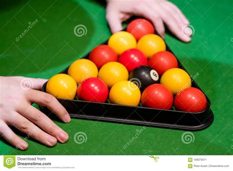 A Pair of Hands Setting Up a Triangle in Pool. Stock Image - Image of ...