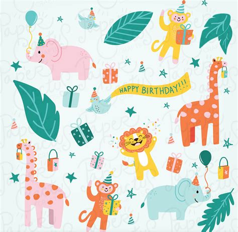 Fun and cute jungle themed Birthday animals clip art! Instant download ...