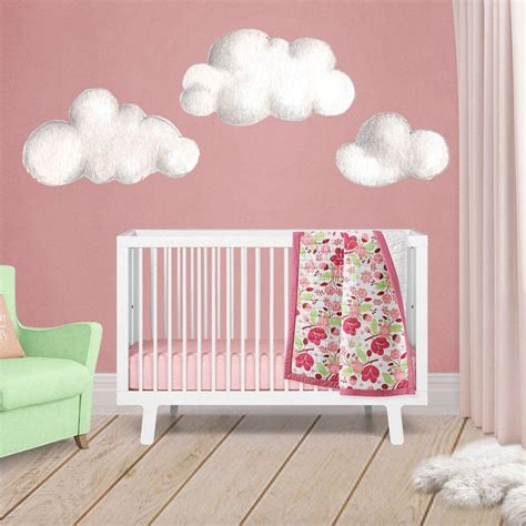 Cloud Wall Decals 3-pack White Fluffy Clouds Watercolor Wall Stickers Nursery Baby Room Playroom ...