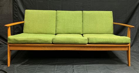 Lot - Vintage Wooden Couch w/ Green Cushions