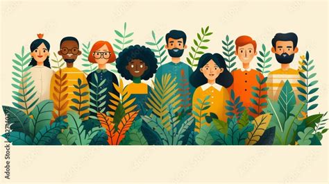 Web page template illustration of diverse community. Colorful flat ...