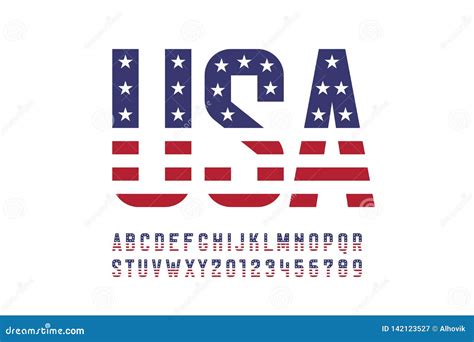 USA National Flag Style Font Stock Vector - Illustration of stripes, symbol: 142123527