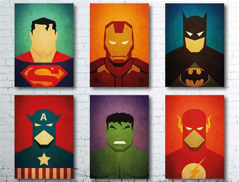 Superheroes Posters Set Vintage Movie Prints Superhero - Etsy