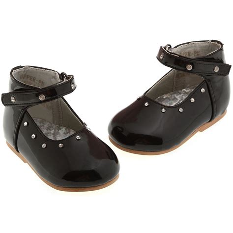 SALE Baby girls black patent shoes with diamonate velco fastening | Cachet Kids