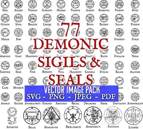 77 Demon Seals Sigils Symbols PNG Satanic Clip Art for Print SVG Devil Image JPEG Satanic Icon ...