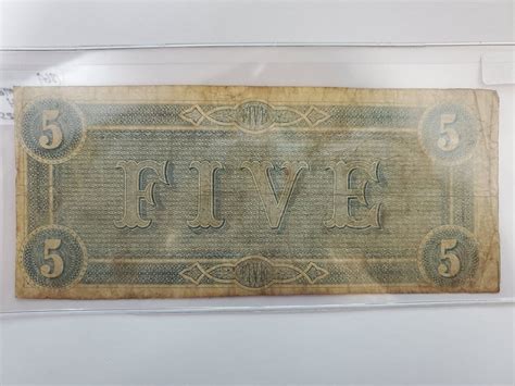 1864 SERIES H CONFEDERATE FIVE DOLLAR BILL