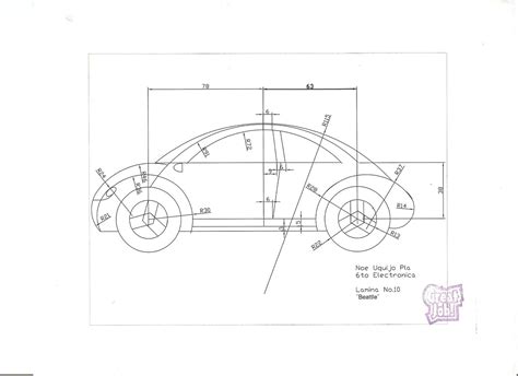 Technical Drawing of a Car with Wheels and Spokes