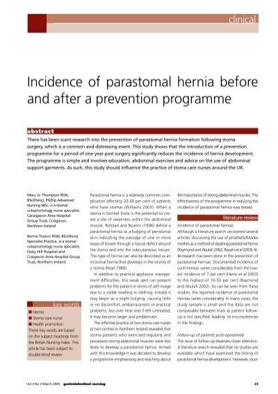 Incidence of parastomal hernia before and after a prevention ...