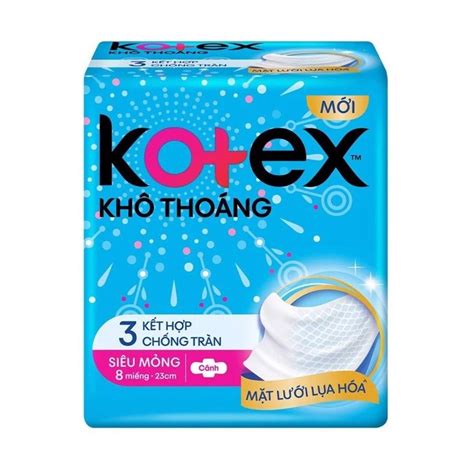 Băng vệ sinh Kotex Khô Thoáng (siêu mỏng, có cánh) gói 8 miếng 23cm