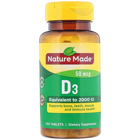 NATURE MADE Vitamin D3, 50 mcg, Tablets, 100.0 CT - Walmart.com - Walmart.com