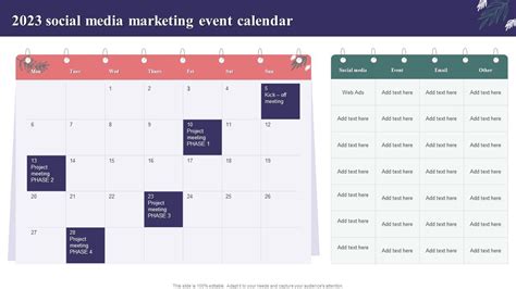 2023 Social Media Marketing Event Calendar PPT Slide