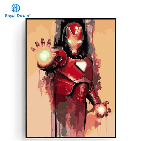 Acrylic Paint By Number Kit Avenger Unique Gift Iron Man Canvas Painting Art Poster Picture Wall ...