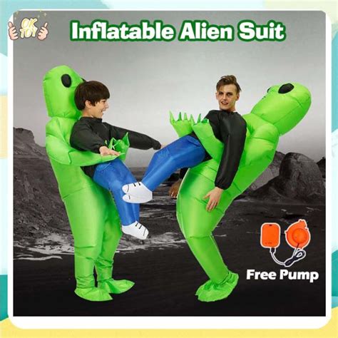 Green ET Alien Inflatable Costume Cosplay Funny Alien Air Blow Up Suit ...