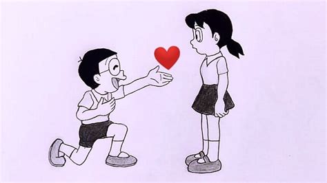 Nobita propose Shizuka - Love Drawing / How to draw Nobita and Shizuka ...