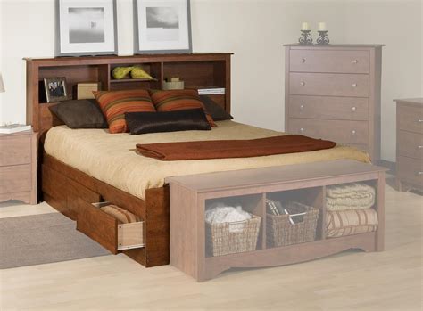 Queen Storage Bed Bookcase Headboard - Hanaposy