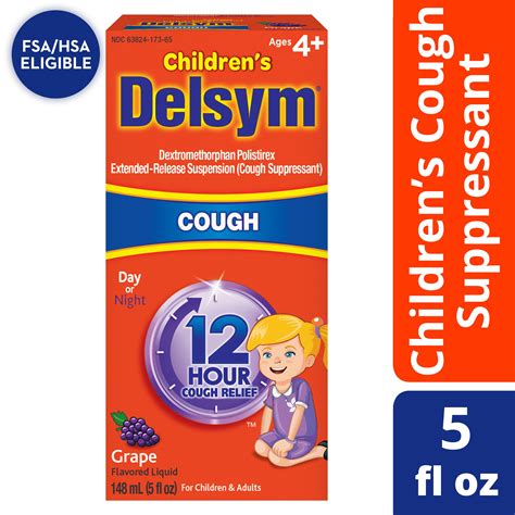 Buy Delsym Children's Cough Suppressant Liquid, Grape Flavor, 5 Ounce ...