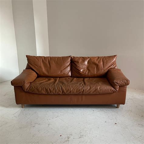 Vintage Patinated Cognac Leather Sofa by Cinna, France, 1970 For Sale ...