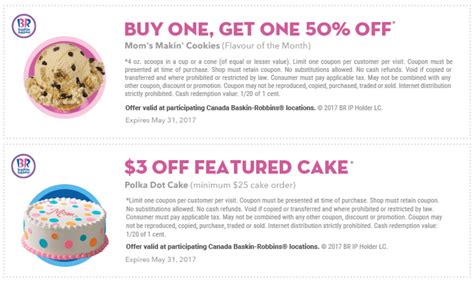 Baskin Robbins Canada May Coupons: $3 Off Featured Cake - Reese Bunny Roll Cake & Buy One, Get ...