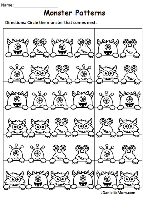 Monster Patterning Worksheets for Kids - JDaniel4s Mom