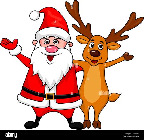 Santa and deer cartoon waving hand Stock Vector Image & Art - Alamy