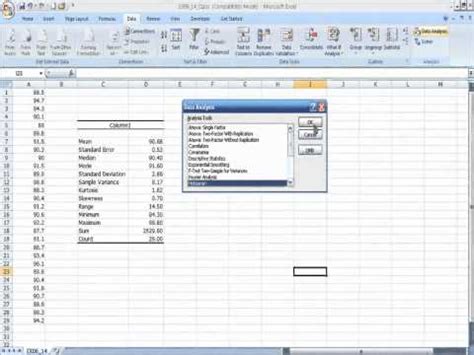 Descriptive Statistics using "Data Analysis" tool in Excel - YouTube