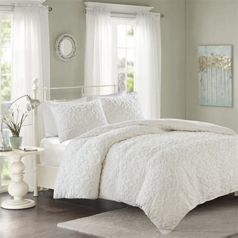 Home Essence Amber 3 Piece Tufted Cotton Chenille Duvet Cover Set, Full/Queen, White - Walmart ...