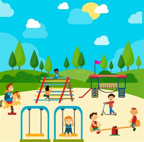 Playground drawing children icons colored cartoon Free vector in Adobe ...