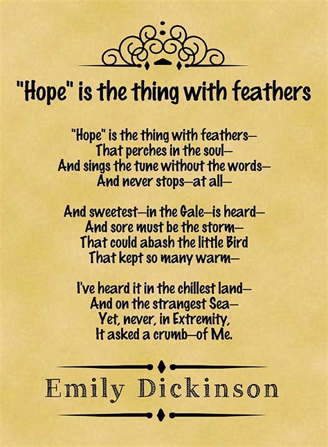 A4 Size Parchment Poster Classic Poem Emily Dickinson Hope is the Thing With Feathers | Hope is ...