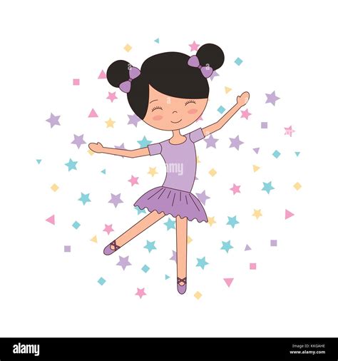 ballet little girl dancing with stars decoration vector illustration ...