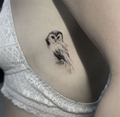 Tiny Owl Tattoo | Minimalist Black and White Owl Design