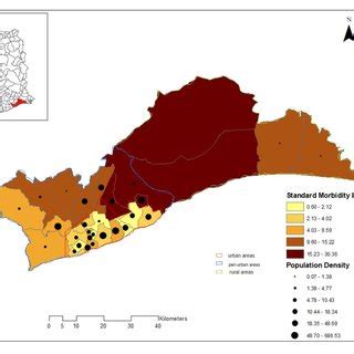 Map of Greater Accra Region with 29 districts and neighbouring regions ...