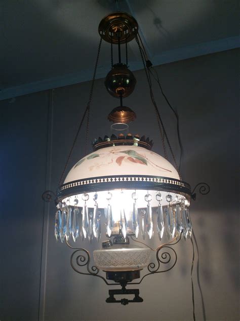 Antique Hanging Kerosene Lamp with Crystals Working Adjustable ...