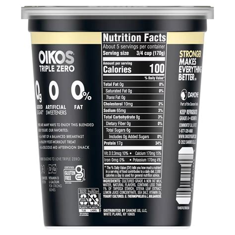 Oikos Triple Zero Greek Yogurt Vanilla 17G Protein, 0G Added Sugar ...