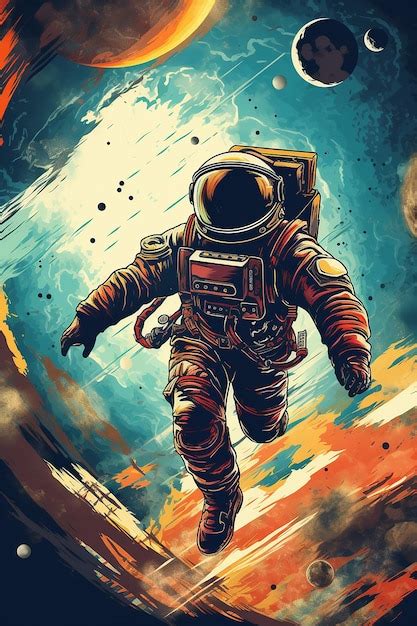 Premium AI Image | vintage retro space poster with astronaut flying in ...