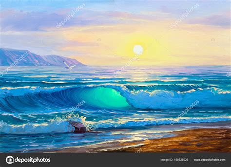 Sunrise over sea. Painting seascape. — Stock Photo © sbelov #158625926