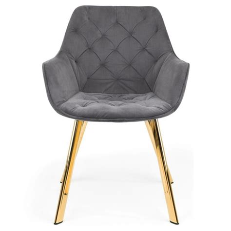 Landen Grey Velvet Dining Chairs With Gold Legs In Pair | Furniture in Fashion