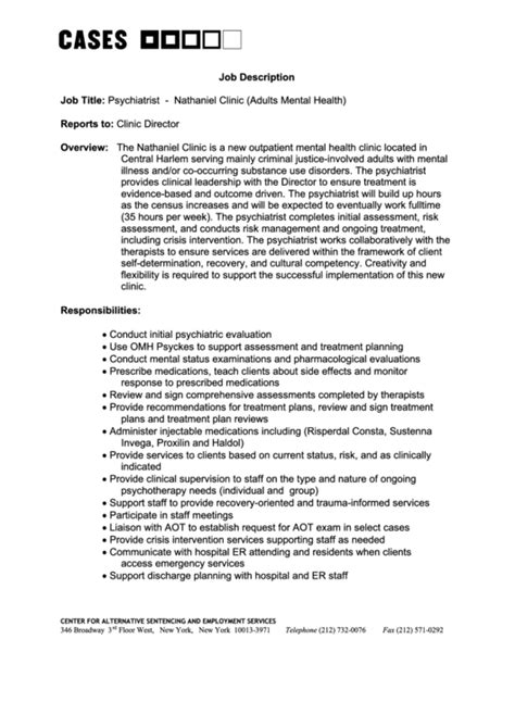 Psychiatrist Job Description printable pdf download