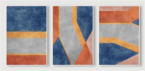 Premium Photo | Four paintings of a blue and orange geometric pattern.