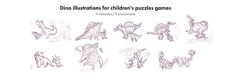 Dinosaur characters and illustrations for puzzle games on Behance