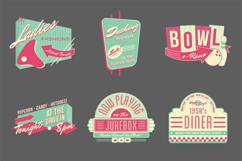 13 Retro Diner Vector Logo Templates Images - Flat Vector Retro Set ...