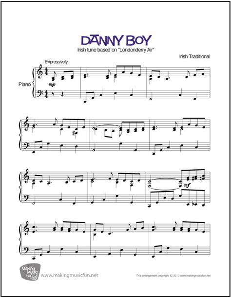 Danny Boy | Easy Piano Sheet Music (Digital Print)