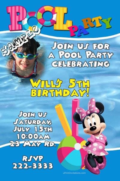 Minnie Mouse Pool Party Birthday Invitation