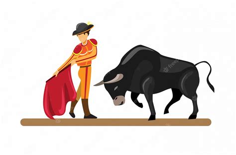 Toro de atracción tradicional español y matador en dibujos animados ...