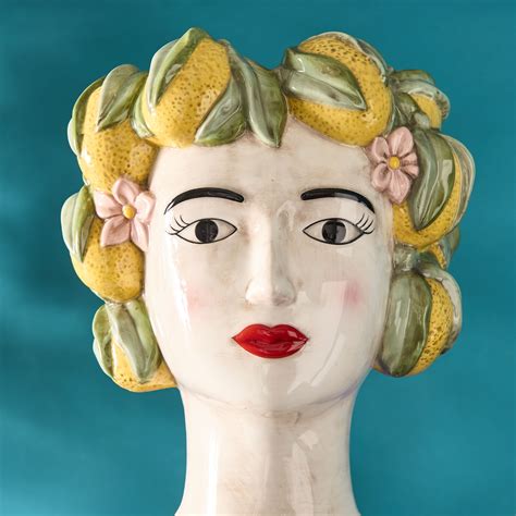 Sizilianische Frauenbüste /Dekovase Lady Lemon, gelb-grün, handbemalt ...