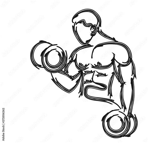 Muscular Man Workout with Barbell Sport and Activity Line Art Drawing ...