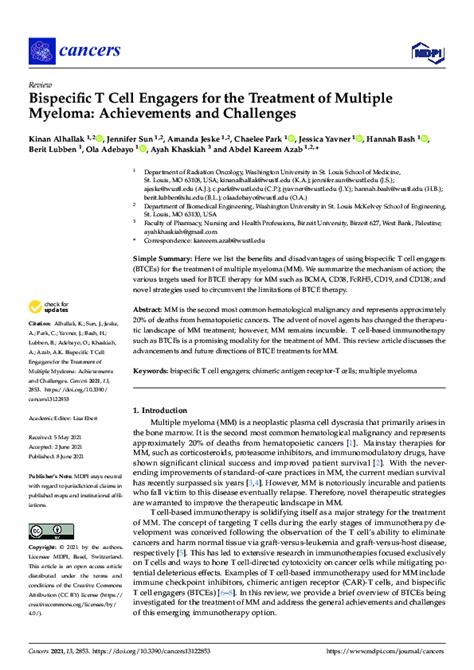 (PDF) Bispecific T Cell Engagers for the Treatment of Multiple Myeloma: Achievements and ...