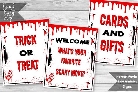 6 Horror Movie Birthday Signs, Scary Movie Party Signs, Food Sign ...