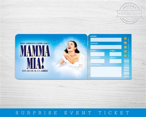 Printable Mamma Mia Broadway Surprise Ticket Mamma Mia Australia ...