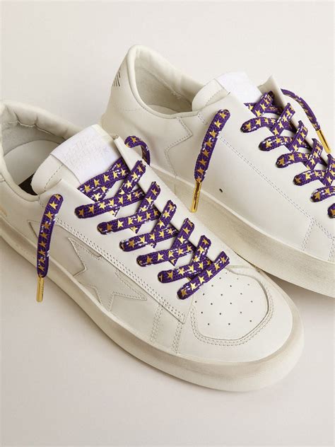 Purple laces with decorations and contrasting gold stars | Golden Goose