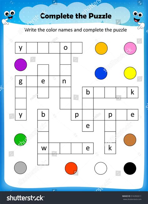 Worksheet Complete Crossword Puzzle Colors Worksheet: vector de stock (libre de regalías ...